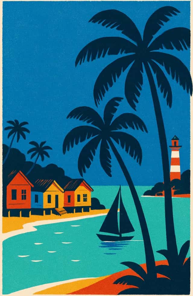 Une baie des Caraïbes et ses maisons créoles