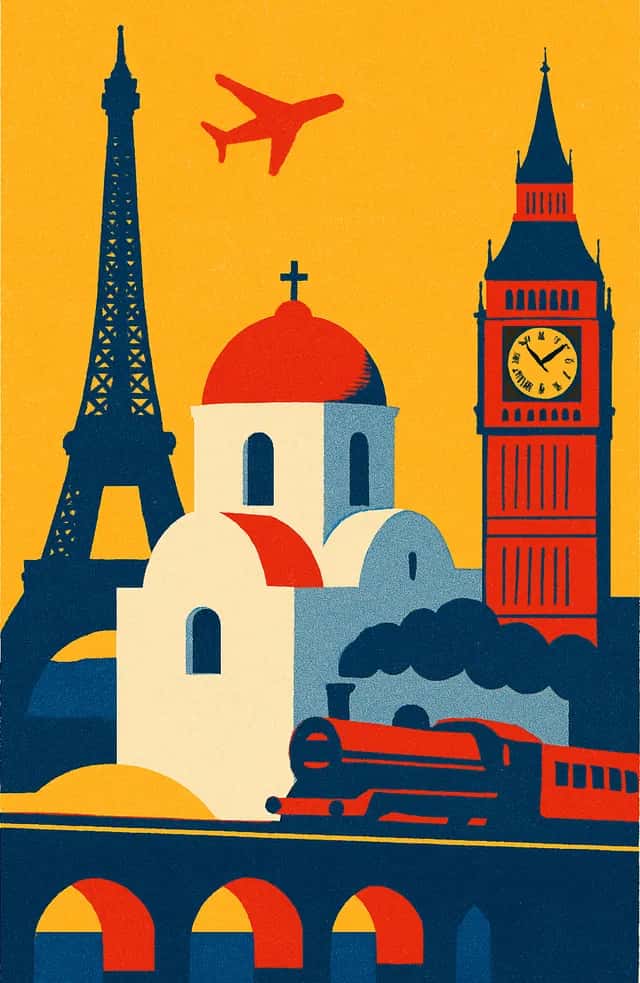Des monuments d'Europe sur un même horizon