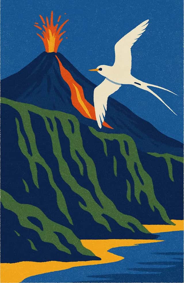 Le piton de la Fournaise et un paille-en-queue