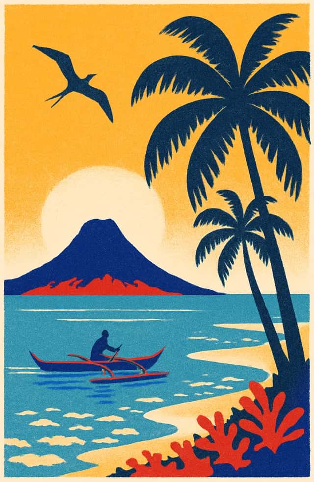 Un lagon du Pacifique et une pirogue
