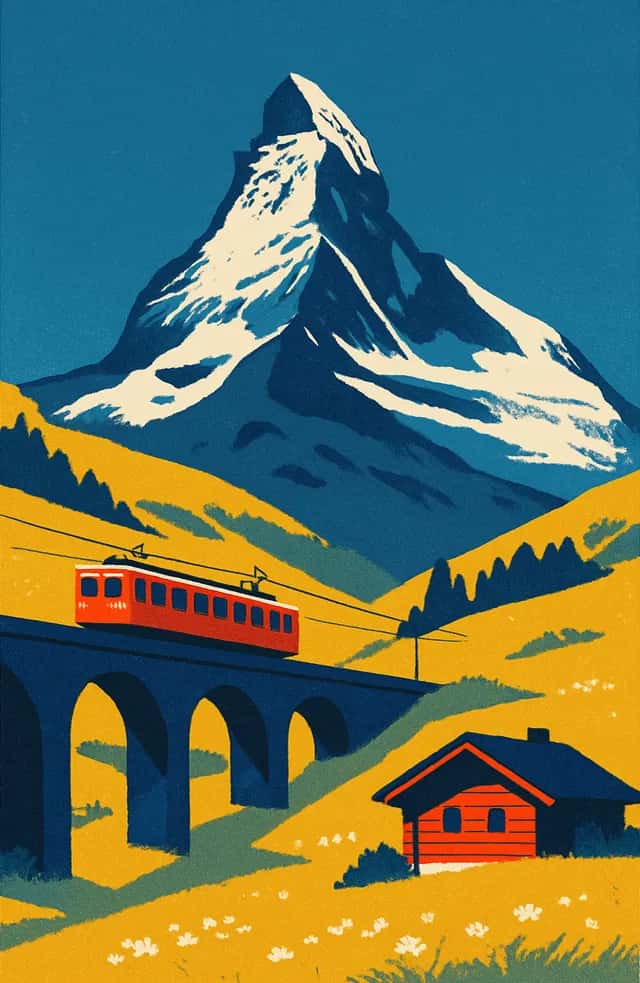 Le Cervin et un petit train rouge